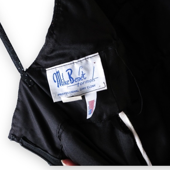 80s Black Wedding Gown S/M | Sheer Chiffon Beaded Rainbow Crystal Evening Dress‎ - Picture 10 of 10